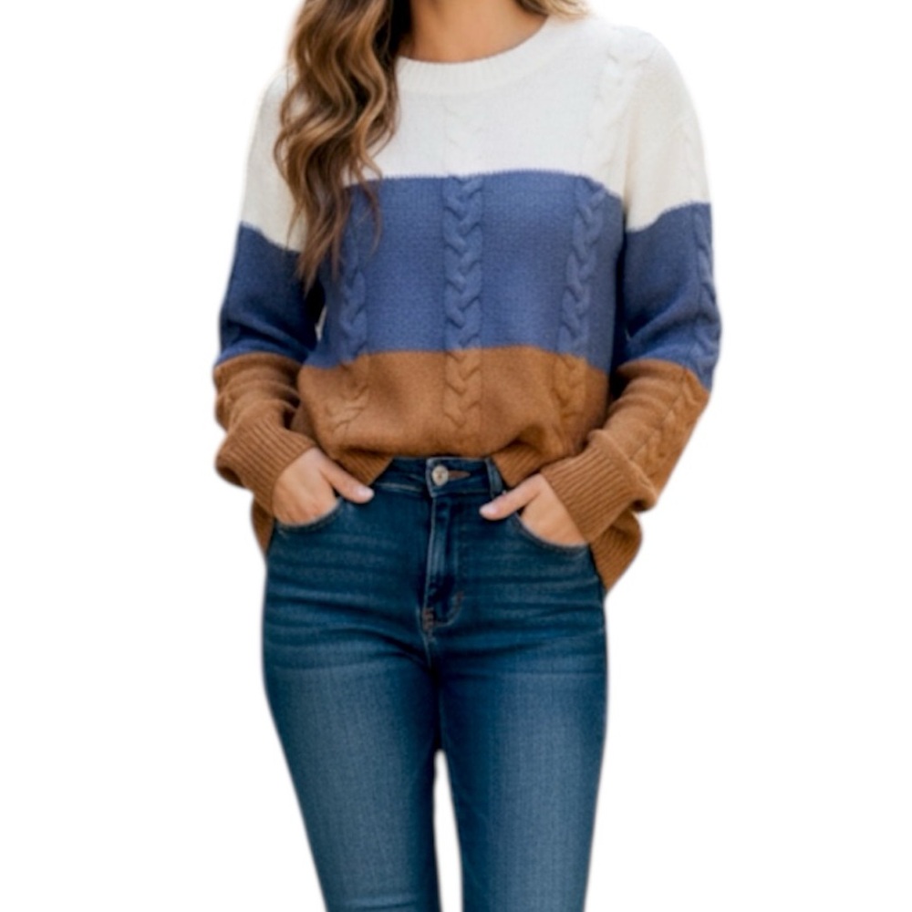Moth Anthropologie Crew Neck White Color Block Knit Acrylic Blend Sweater XS
